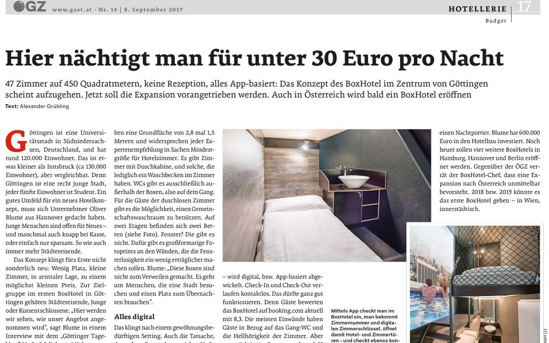 2019/05/02 ÖGZ/Österreichische Gastro und Hotelzeitung – Schlafen im Kleinformat