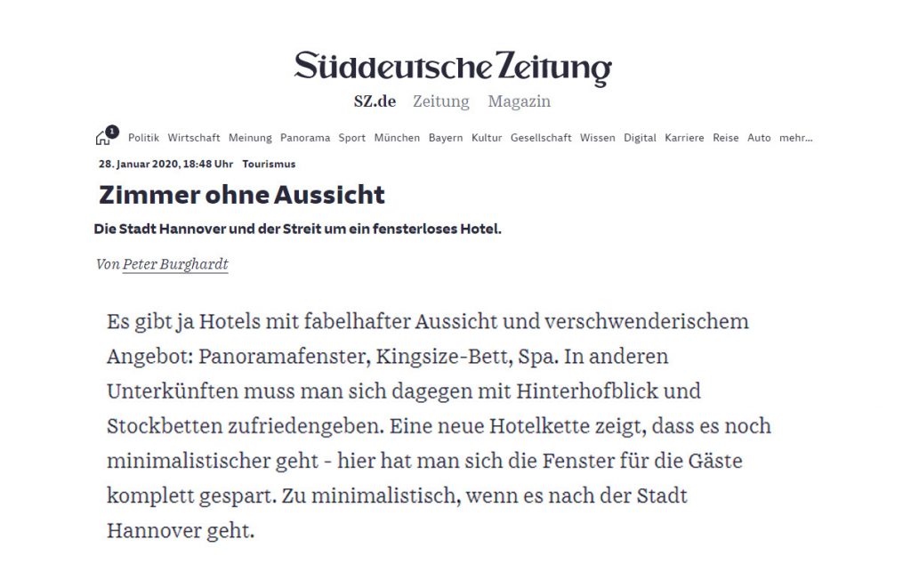 Zeitungsartikel über das Hotel
