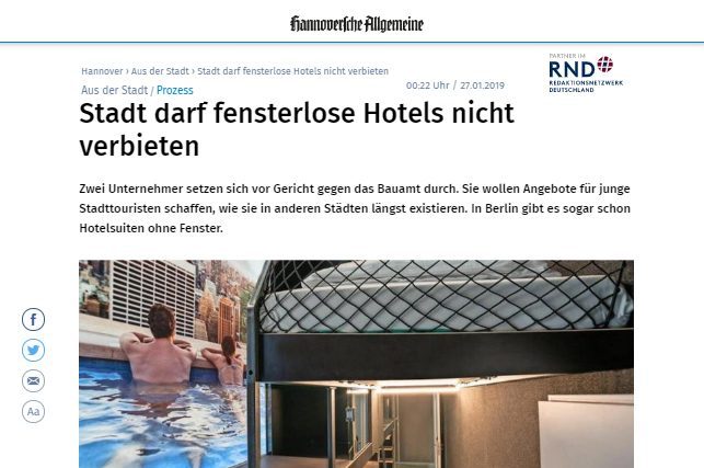 2019/01/24 Hannoversche Allgemeine – Stadt darf fensterlose Hotels nicht verbieten