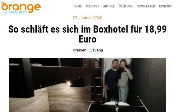 2019/05/20 Orange by Handelsblatt – So schläft es sich im BoxHotel für 18,99 Euro
